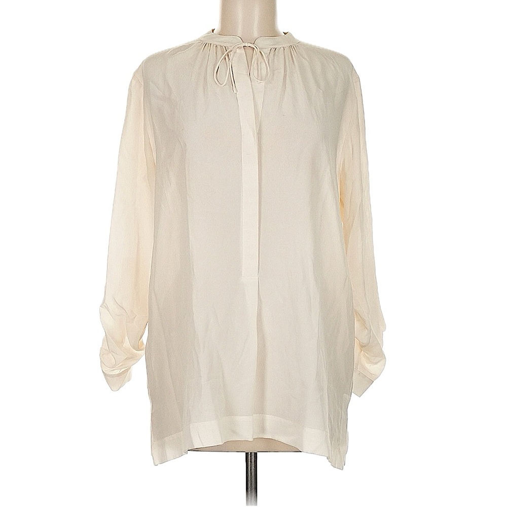 Club Monaco Blakely Silk Blouse Sheer Long Sleeve Tunic Tie Ivory Cream White XS